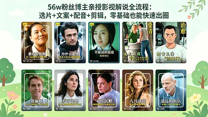 56万粉丝博主亲授影视解说全流程:选片+文案+配音+剪辑,零基础也能快速出圈-续财库