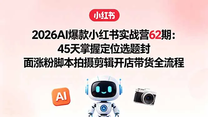 2026AI爆款小红书实战营62期：45天掌握定位选题封面涨粉脚本拍摄剪辑开店带货全流程-续财库