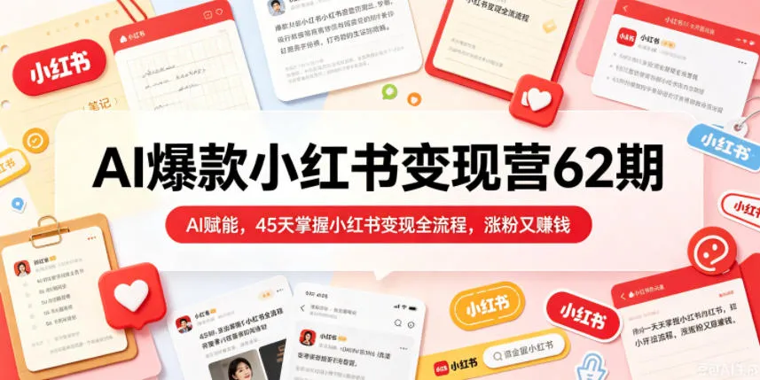 AI爆款小红书变现营62期2026年5月，AI赋能，45天掌握小红书变现全流程，涨粉又賺钱-续财库