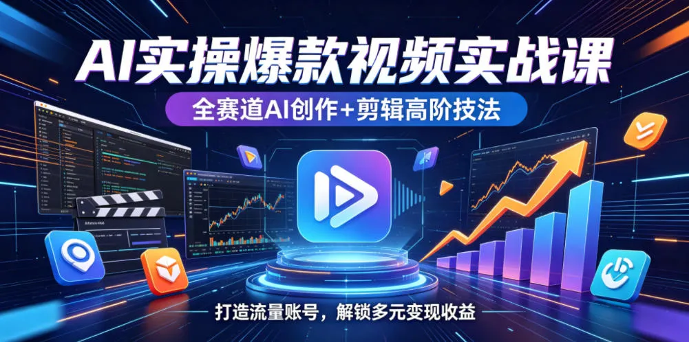 AI实操爆款视频实战课，全赛道AI创作+剪辑高阶技法，打造流量账号，解锁多元变现收益-续财库