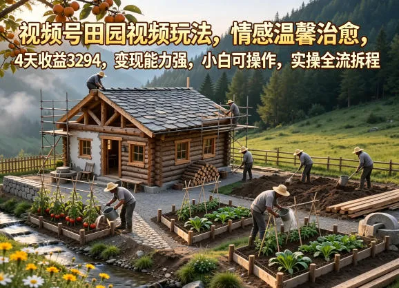 视频号田园视频玩法，情感温馨治愈，4天收益3294，变现能力强，小白可操作，实操全流程拆解-续财库