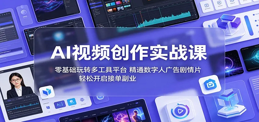 AI视频创作实战课：零基础玩转多工具平台，精通数字人广告、剧情片，轻松开启接单副业-续财库