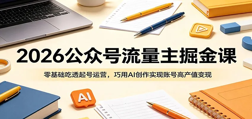 2026公众号流量主掘金课:零基础吃透起号运营,巧用AI创作实现账号高产值变现-续财库