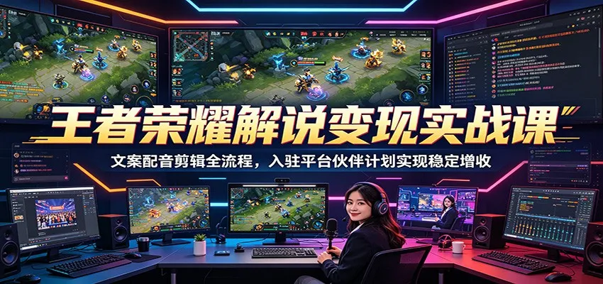 王者荣耀解说变现实战课：文案配音剪辑全流程，入驻平台伙伴计划实现稳定增收-续财库