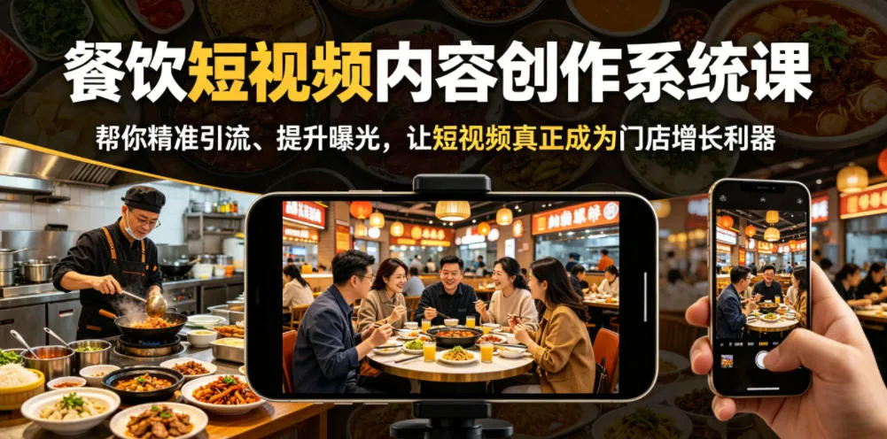 餐饮短视频内容创作系统课，帮你精准引流、提升曝光，让短视频真正成为门店增长利器-续财库
