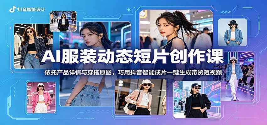 AI服装动态短片创作课:依托产品详情与穿搭原图,巧用抖音智能成片一键生成带货短视频-续财库