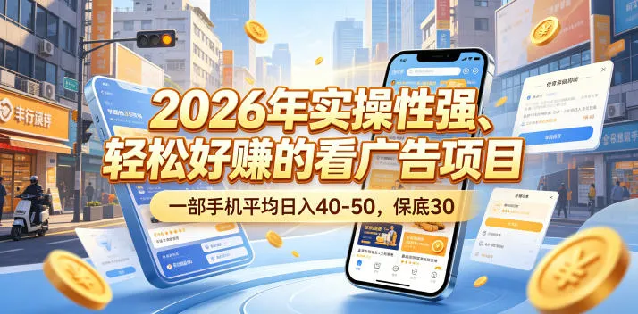 2026年实操性强、轻松好賺的看广告项目，一部手机平均日入40-50，保底30米【揭秘】-续财库