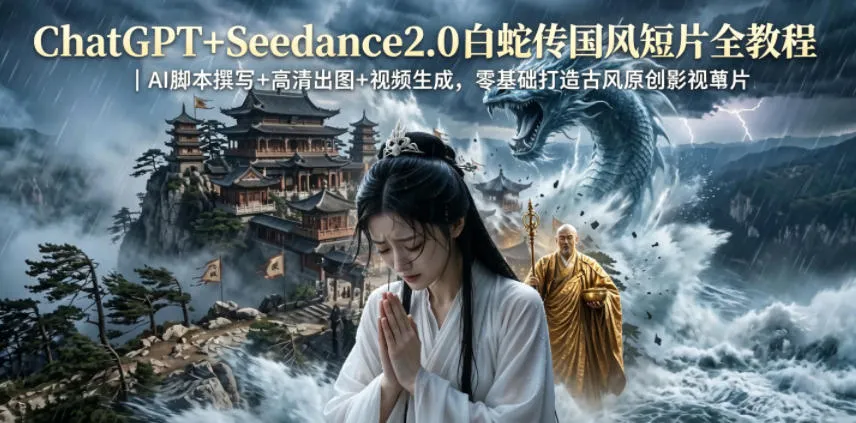ChatGPT+Seedance2.0白蛇传国风短片全教程|AI脚本撰写+高清出图+视频生成,零基础打造古风原创影视短片-续财库