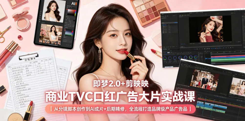 即梦2.0+剪映商业TVC口红广告大片实战课|从分镜脚本创作到AI成片+后期精修,全流程打造品牌级产品广告-续财库