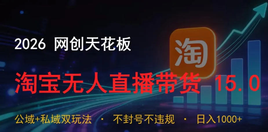 2026网创天花板,淘宝无人直播带货15.0,公域+私域双玩法,日入1k+,不违规不封号【揭秘】-续财库