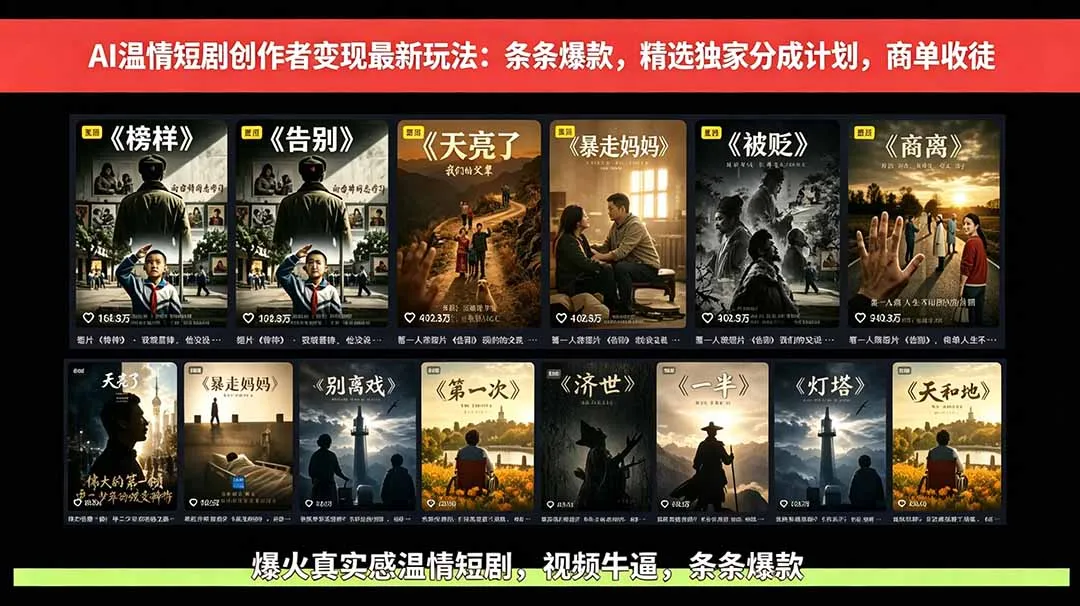 AI温情短剧创作者变现最新玩法:视频牛逼,条条爆款,精选独家分成计划,商单收徒-续财库