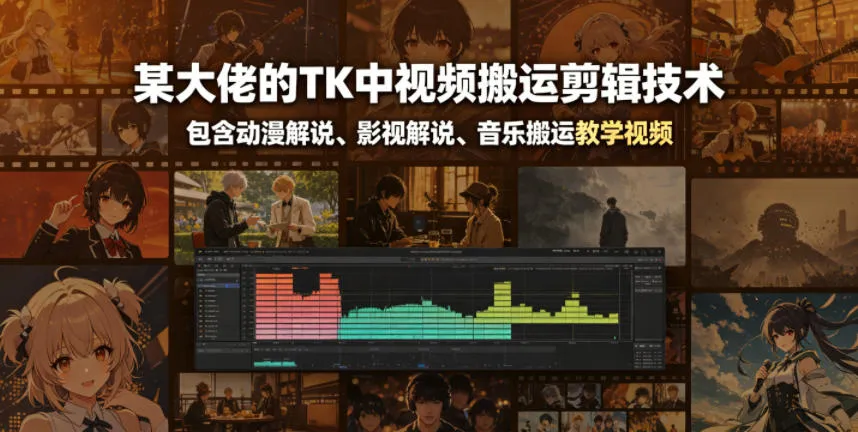 某大佬的TK中视频搬运剪辑技术，包含动漫解说、影视解说、音乐搬运教学视频-续财库