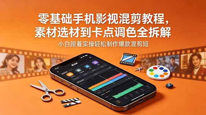 零基础手机影视混剪教程，素材选材到卡点调色全拆解，小白跟着实操轻松制作爆款混剪短片-续财库
