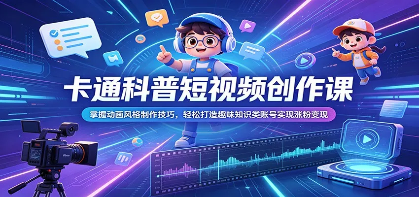 卡通科普短视频创作课：掌握动画风格制作技巧，轻松打造趣味知识类账号实现涨粉变现-续财库