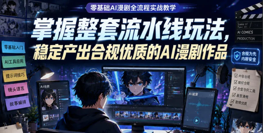 零基础AI漫剧全流程实战教学，掌握整套流水线玩法，稳定产出合规优质的AI漫剧作品-续财库