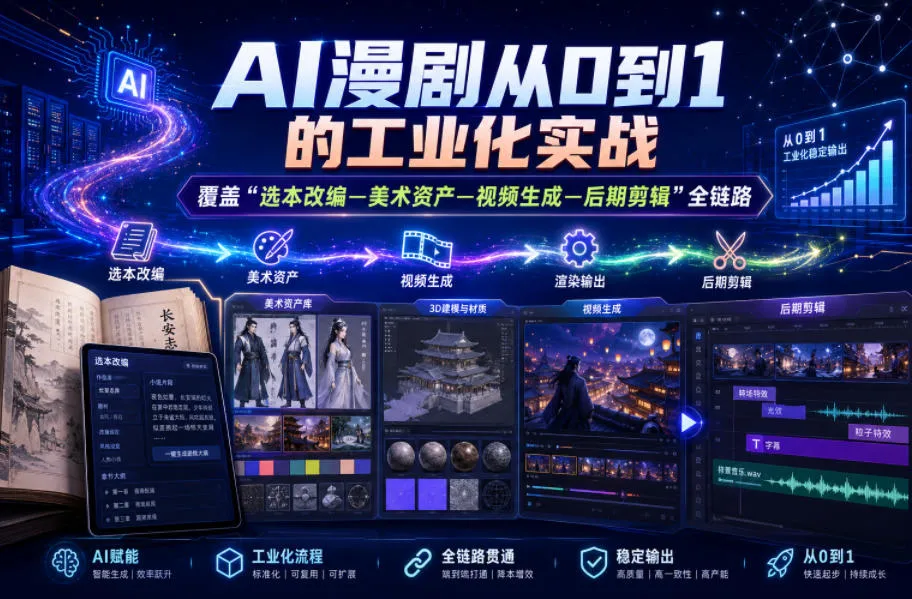 AI漫剧从0到1的工业化实战,覆盖“选本改编—美术资产—视频生成—后期剪辑”全链路(更新6月)-续财库