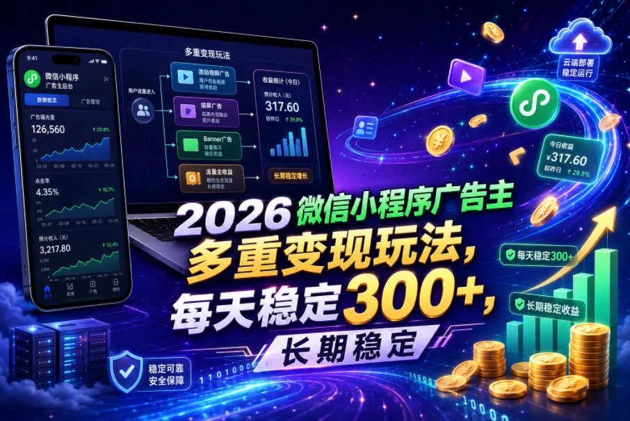 2026微信小程序广告主,多重变现玩法,每天稳定300+,长期稳定【揭秘】-续财库