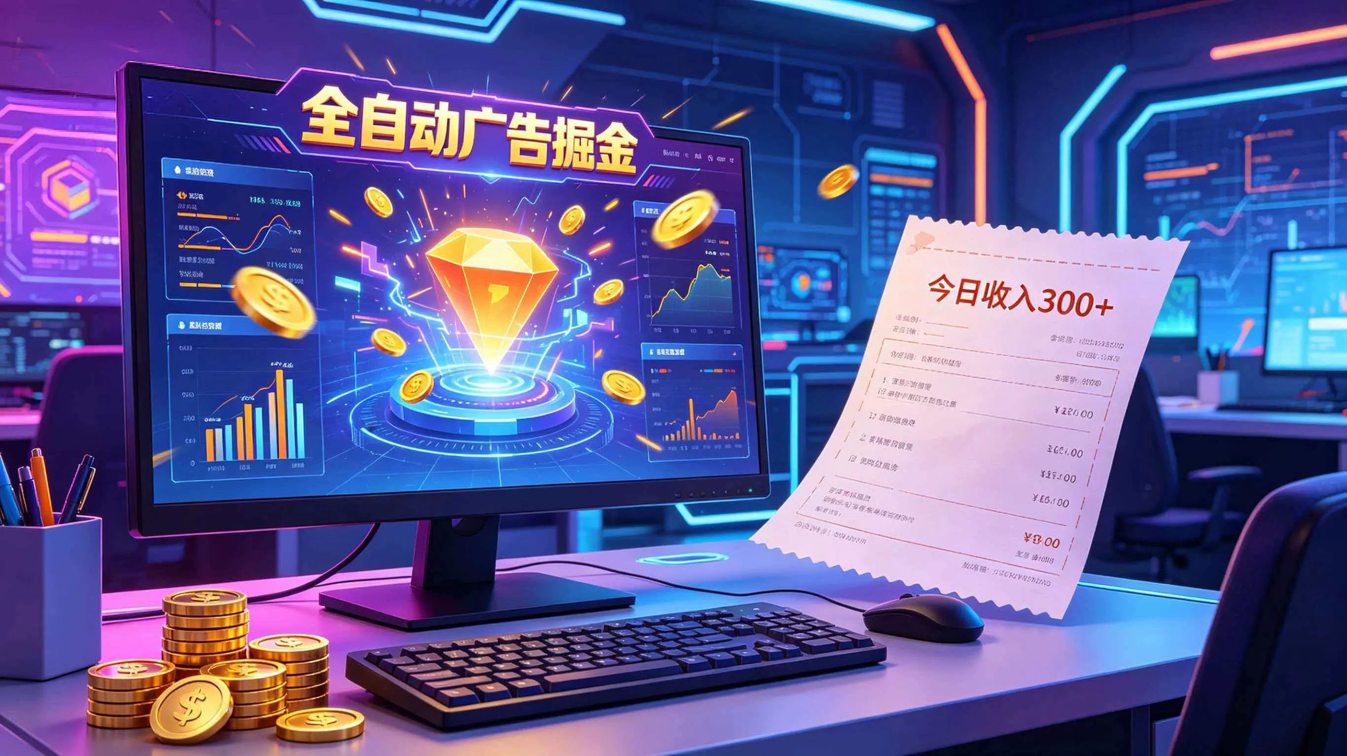 全自动广告掘金，日入300+。全程Ai自动化运行，解放双手，时间自由。收益稳定-续财库