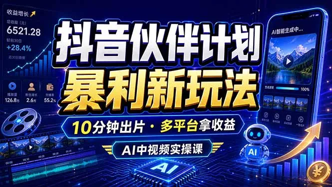 抖音伙伴计划最新玩法,无需配音剪辑,10分钟出一条原创视频,轻松日入三位数-续财库