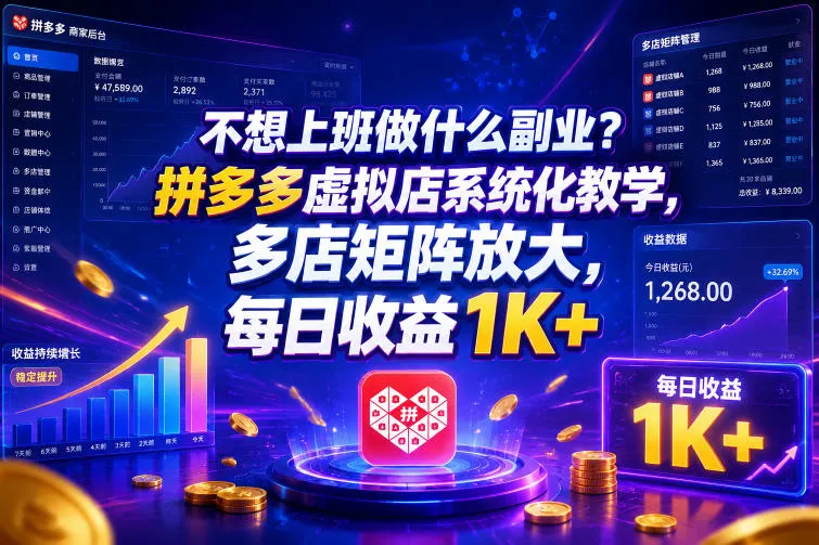 不想上班做什么副业？拼多多虚拟店系统化教学，多店矩阵放大，每日收益1K+【揭秘】-续财库