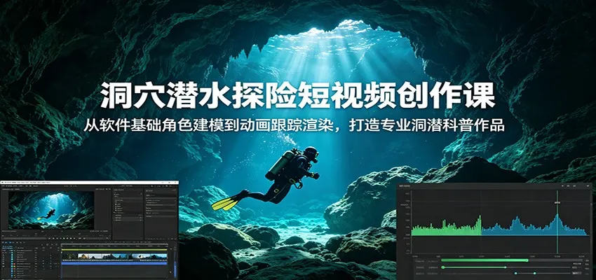 洞穴潜水探险短视频创作课:从软件基础角色建模到动画跟踪渲染,打造专业洞潜科普作品-续财库