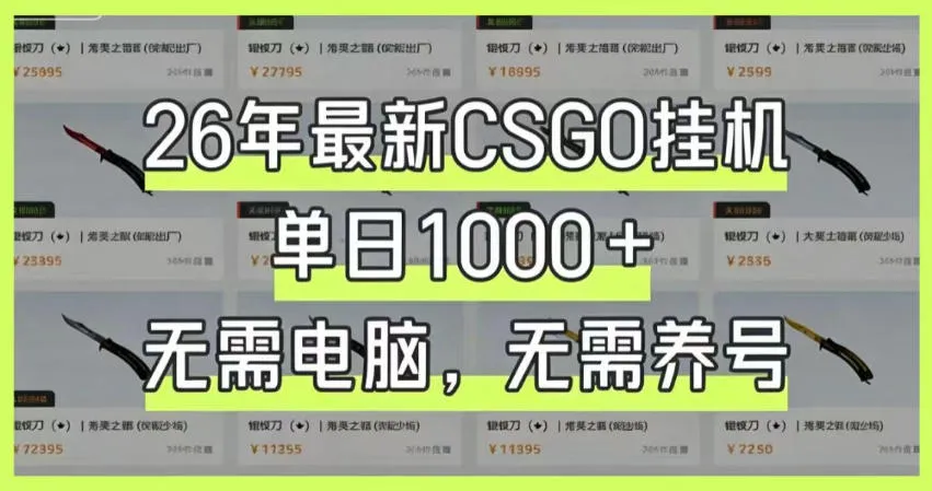26年最新CSGO挂G系统，单日1000+，无需电脑，无需养号，0基础可上手【揭秘】-续财库