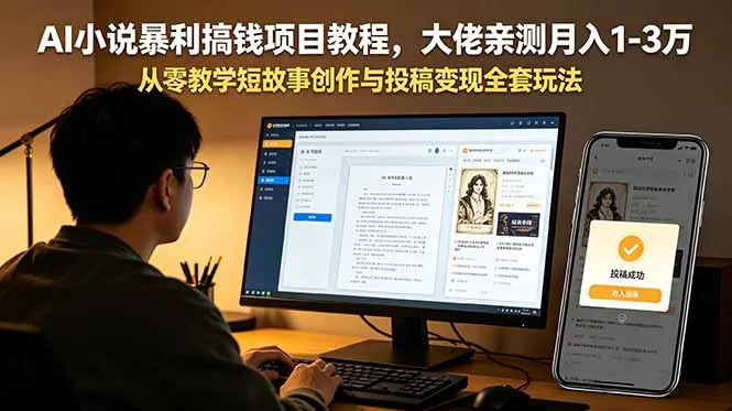 AI小说暴利搞钱项目教程，大佬亲测月入1-3万，从零教学短故事创作与投稿变现全套玩法-续财库