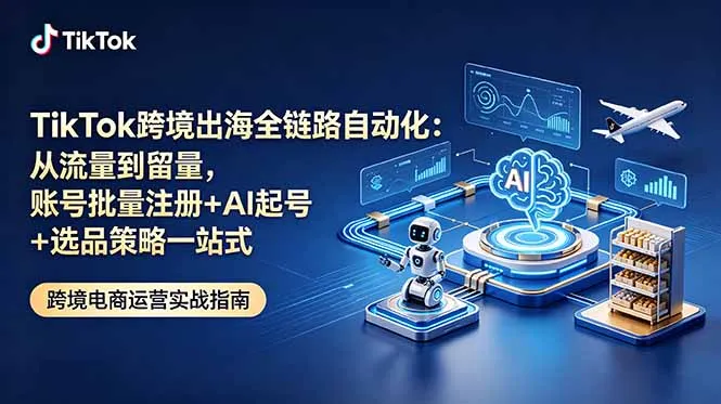 TikTok跨境出海全链路自动化：从流量到留量，账号批量注册+AI起号+选品策略一站式-续财库