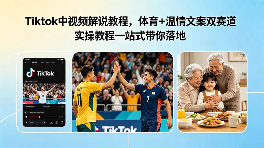 Tiktok中视频解说教程，体育+温情文案双赛道实操教程一站式带你落地-续财库