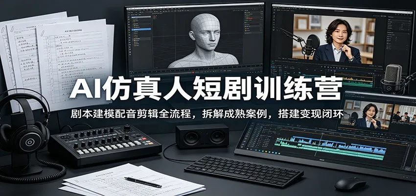 AI仿真人短剧训练营：剧本建模配音剪辑全流程，拆解成熟案例，搭建变现闭环-续财库