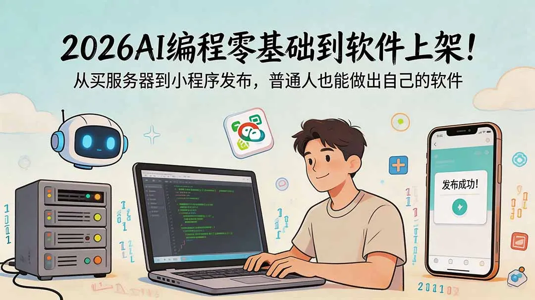 2026AI编程零基础到软件上架！从买服务器到小程序发布，普通人也能做出自己的软件-续财库