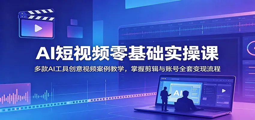 AI短视频零基础实操课：多款AI工具创意视频案例教学，掌握剪辑与账号全套变现流程-续财库