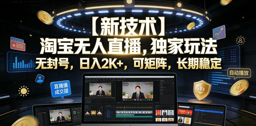 【新技术】淘宝无人直播,独家玩法,无封号,日入2K+,可矩阵,长期稳定【揭秘】-续财库