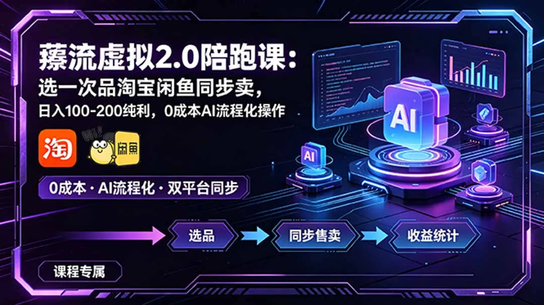 薅流虚拟2.0陪跑课：选一次品淘宝闲鱼同步卖，日入100-200纯利，0成本AI流程化操作-续财库