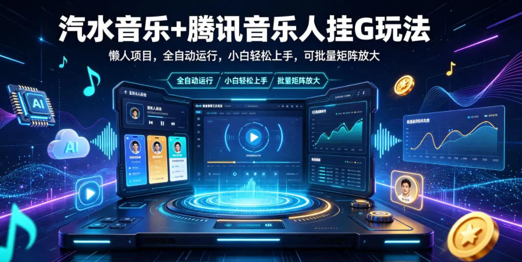汽水音乐+腾讯音乐人挂G玩法,懒人项目,全自动运行,小白轻松上手,可批量矩阵放大【揭秘】-续财库