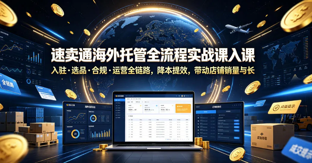 速卖通海外托管全流程实战课入驻・选品・合规・运营全链路，降本提效，带动店铺销量与收益增长-续财库