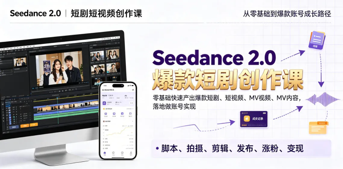 Seedance 2.0短剧短视频创作课，零基础快速产出爆款短剧、短视频、MV内容，落地做账号实现变现-续财库