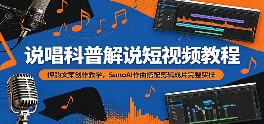 说唱科普解说短视频教程:押韵文案创作教学,SunoAI作曲搭配剪辑成片完整实操-续财库