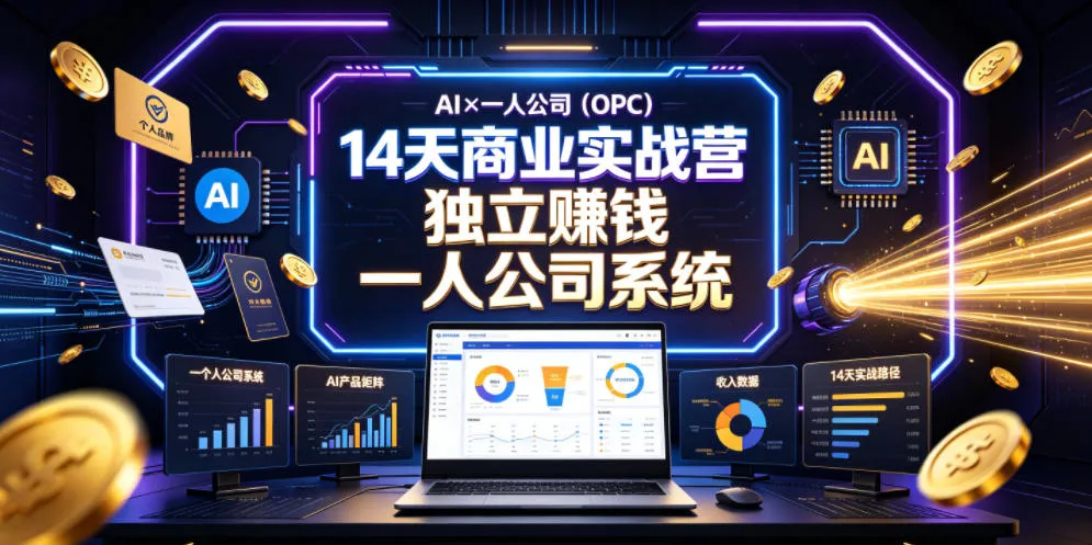 AI×一人公司(OPC)14天商业实战营，用AI帮你搭建一个属于你自己的、能独立賺钱的一人公司系统-续财库