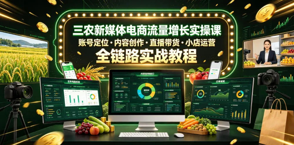 三农新媒体电商流量增长实操课，账号定位・内容创作・直播带货・小店运营，全链路实战教程-续财库