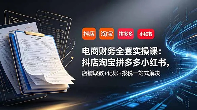 电商财务全套实操课:抖店淘宝拼多多小红书,店铺取数+记账+报税一站式解决-续财库