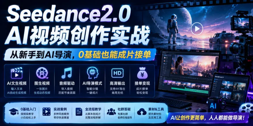 Seedance2.0 AI视频创作实战，从新手到AI导演，0基础也能成片接单变现-续财库
