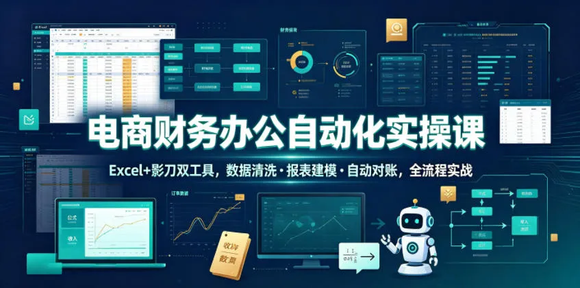 电商财务办公自动化实操课,Excel+影刀双工具,数据清洗・报表建模・自动对账,全流程实战-续财库