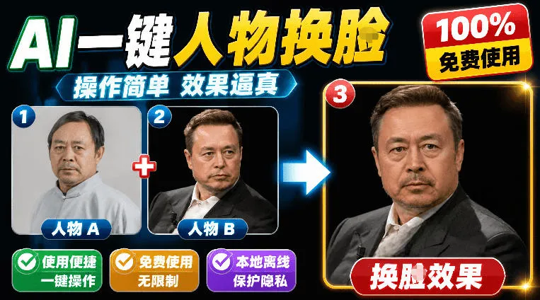 纯离线本地运行！AI一键人物lian部替换软件，支持图片换lian，效果逼真，最便捷换lian工具FaceSwap-续财库