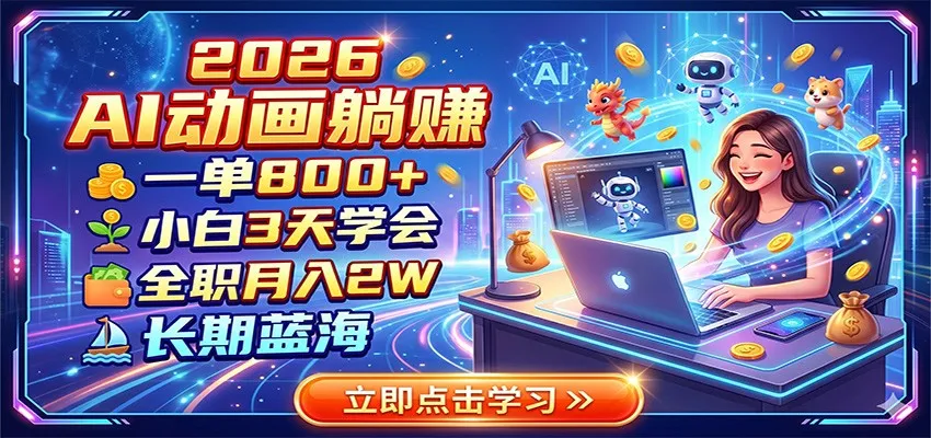2026 AI动画躺赚：一单800+，小白3天学会，全职月入2W，长期蓝海-续财库