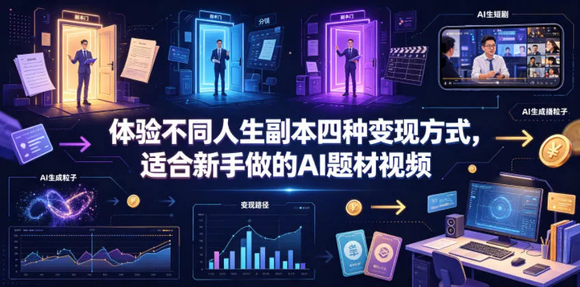 体验不同人生副本四种变现方式,适合新手做的AI题材视频-续财库