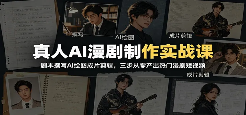 真人AI漫剧制作实战课：剧本撰写AI绘图成片剪辑，三步从零产出热门漫剧短视频-续财库