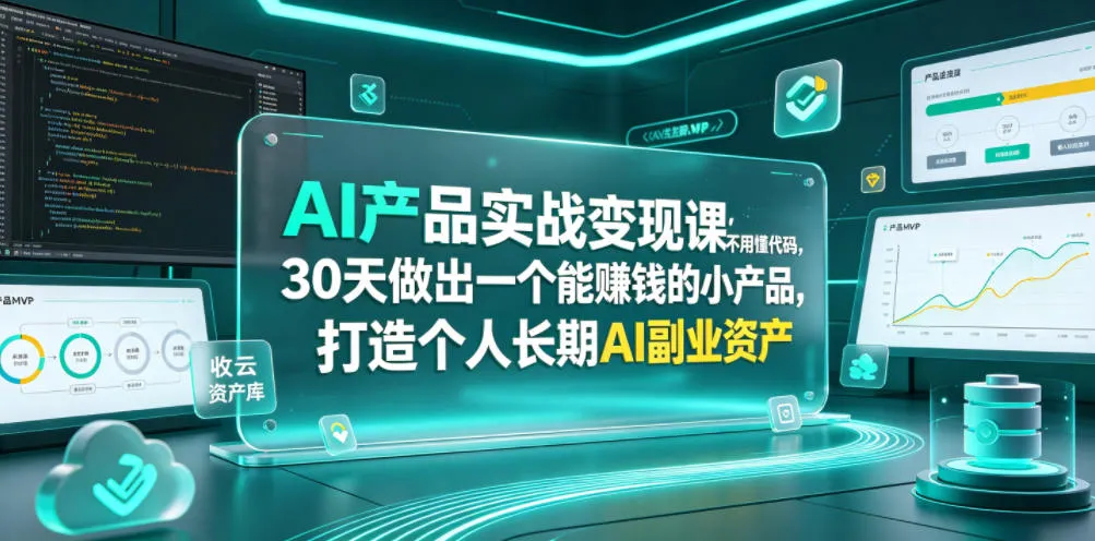 AI产品实战变现课，不用懂代码，30天做出一个能賺钱的小产品，打造个人长期AI副业资产-续财库