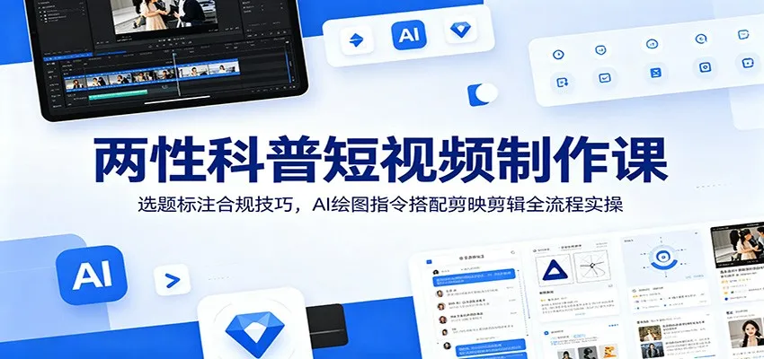 两性科普短视频制作课：选题标注合规技巧，AI绘图指令搭配剪映剪辑全流程实操-续财库