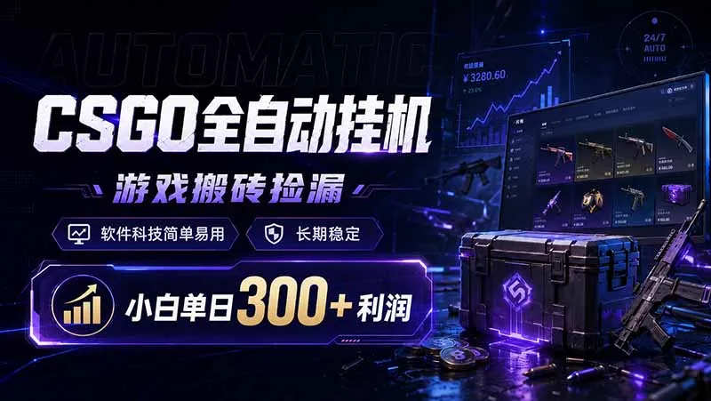 CSGO全自动挂机，游戏搬砖捡漏，软件科技简单易用，长期稳定，小白单日300+利润-续财库